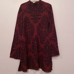 New Style & Co 100% Cotton Cherry Paisley Dress Mock Neck Women's Oversized L !